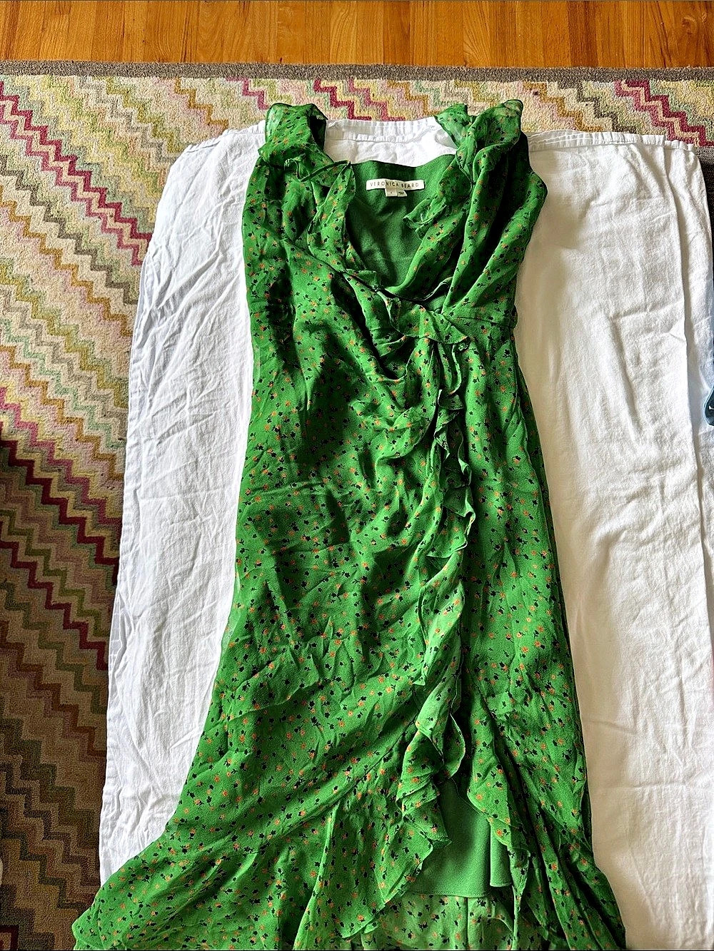 Veronica Beard Amal Dress Floral Midi Dress Green & Red Size 4